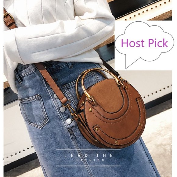 CrossBody Round Bag - Small Leather Handbag - Brown Round Bag - Picture 1 of 9